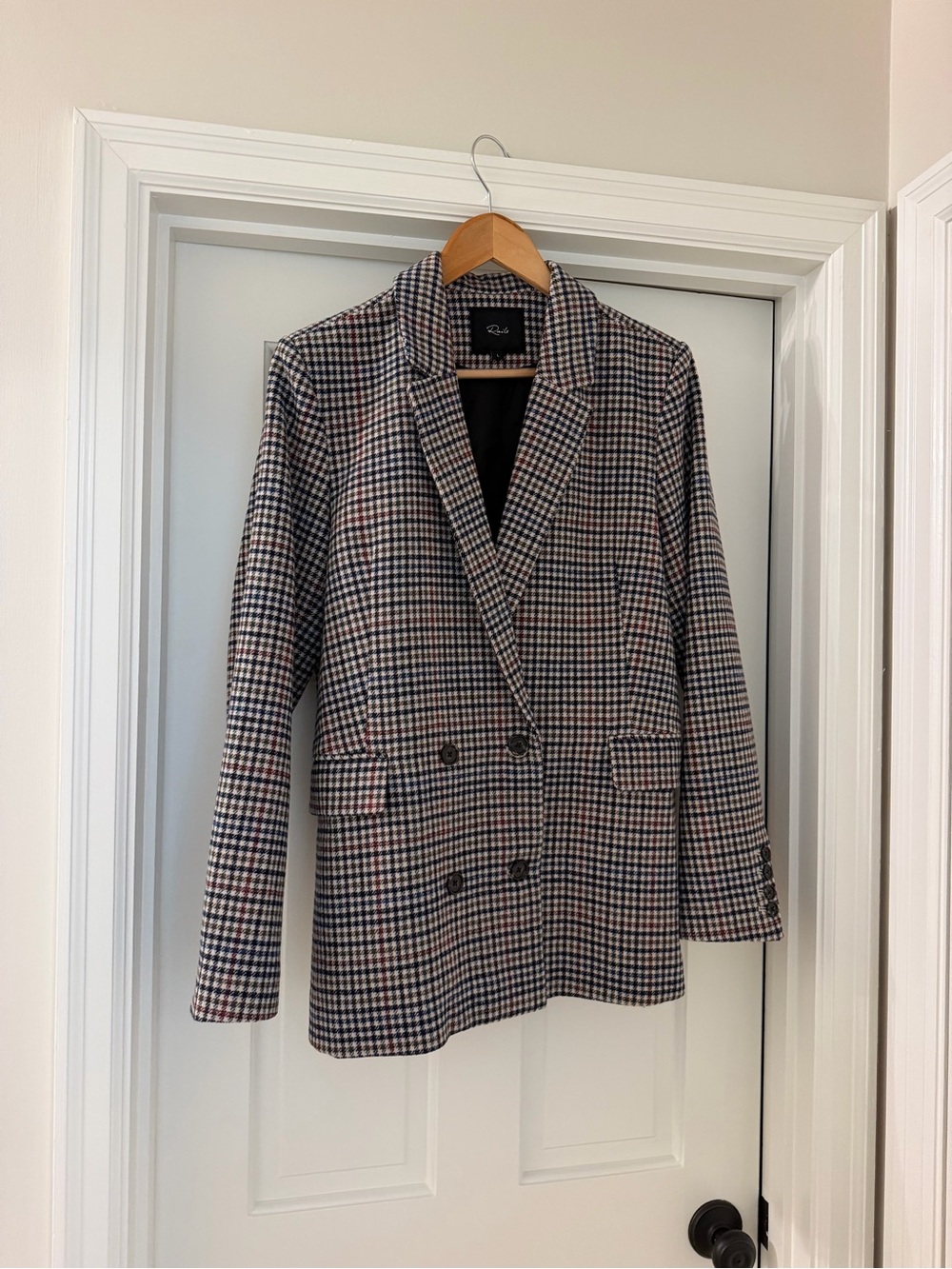 Rails Houndstooth Double-Breasted Blazer in Black, Cream & Red
